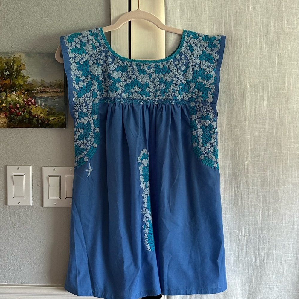 Mi Golondrina Embroidered Top, Blue, Small